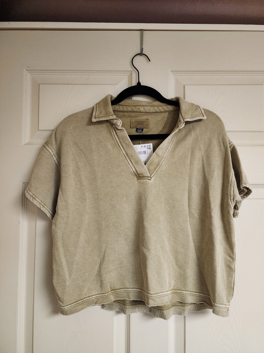 American Eagle Outfitters Cropped Polo Top in Olive
